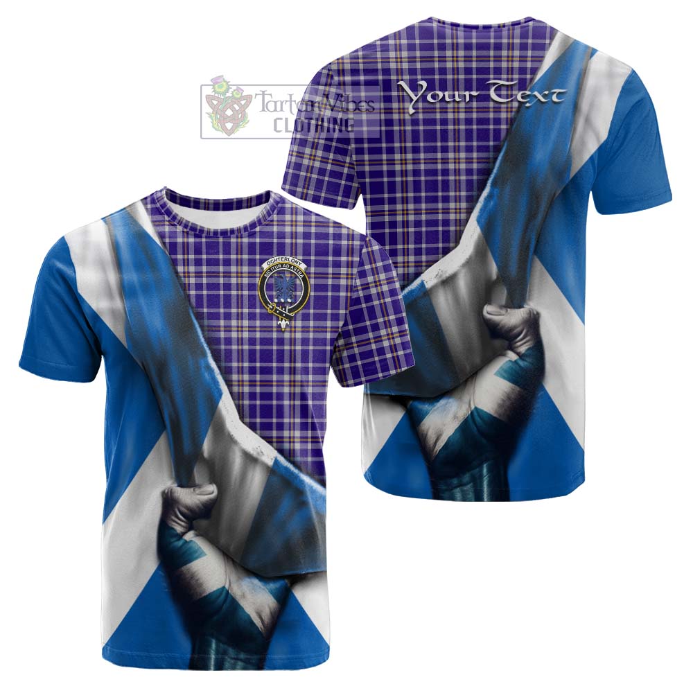 Tartan Vibes Clothing Ochterlony Tartan Cotton T-shirt with Family Crest Scotland Patriotic Style