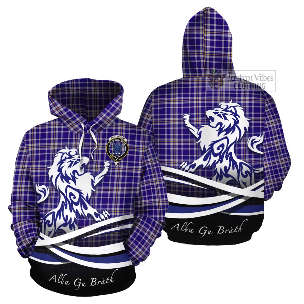 Tartan Vibes Clothing Ochterlony Tartan Cotton Hoodie with Alba Gu Brath Regal Lion Emblem