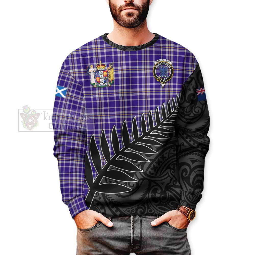 Tartan Vibes Clothing Ochterlony Crest Tartan Sweatshirt with New Zealand Silver Fern Half Style