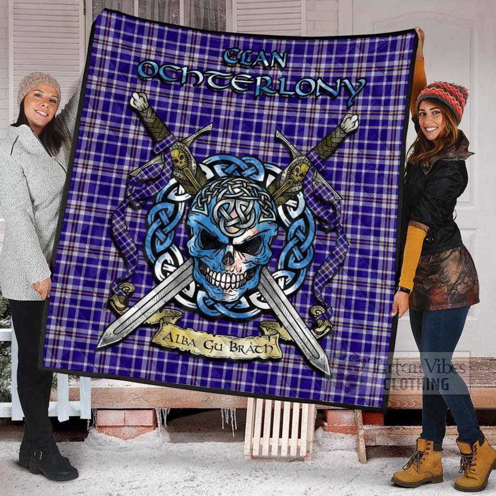 Tartan Vibes Clothing Ochterlony Tartan Quilt with Celtic Skull Alba Gu Brath Style