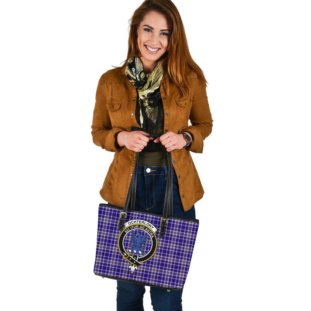 Ochterlony Tartan Leather Tote Bag with Family Crest - Tartan Vibes Clothing