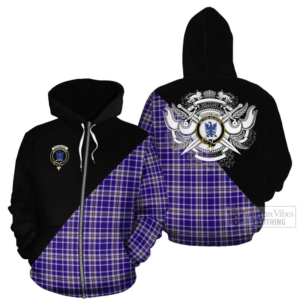 Tartan Vibes Clothing Ochterlony Tartan Cotton Hoodie with Family Crest and Military Logo Style