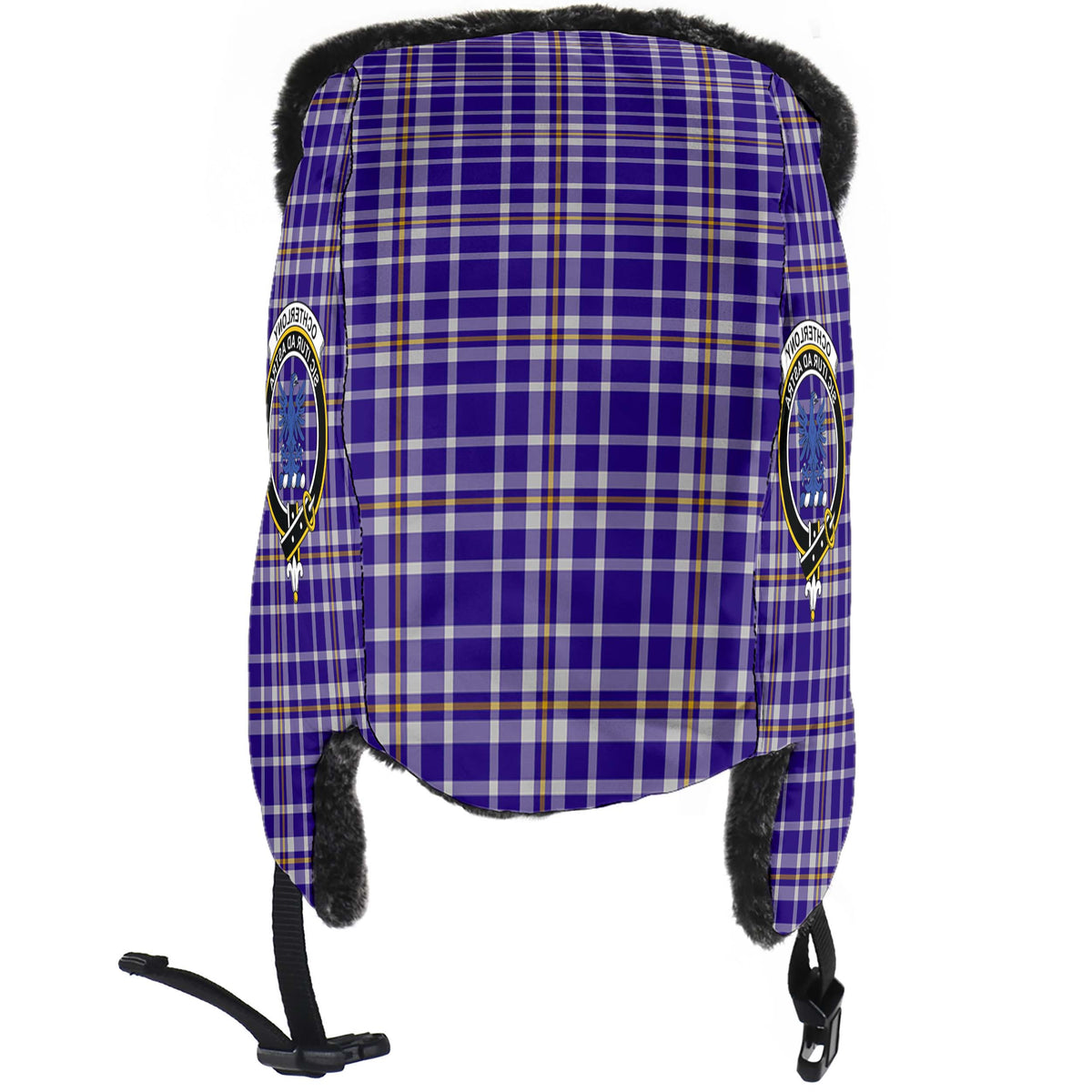 Ochterlony Tartan Winter Trapper Hat with Family Crest - Tartan Vibes Clothing