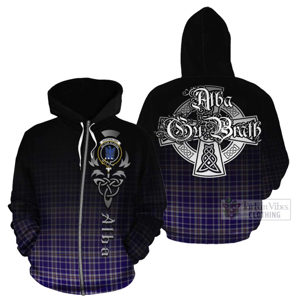 Tartan Vibes Clothing Ochterlony Tartan Cotton Hoodie Featuring Alba Gu Brath Family Crest Celtic Inspired