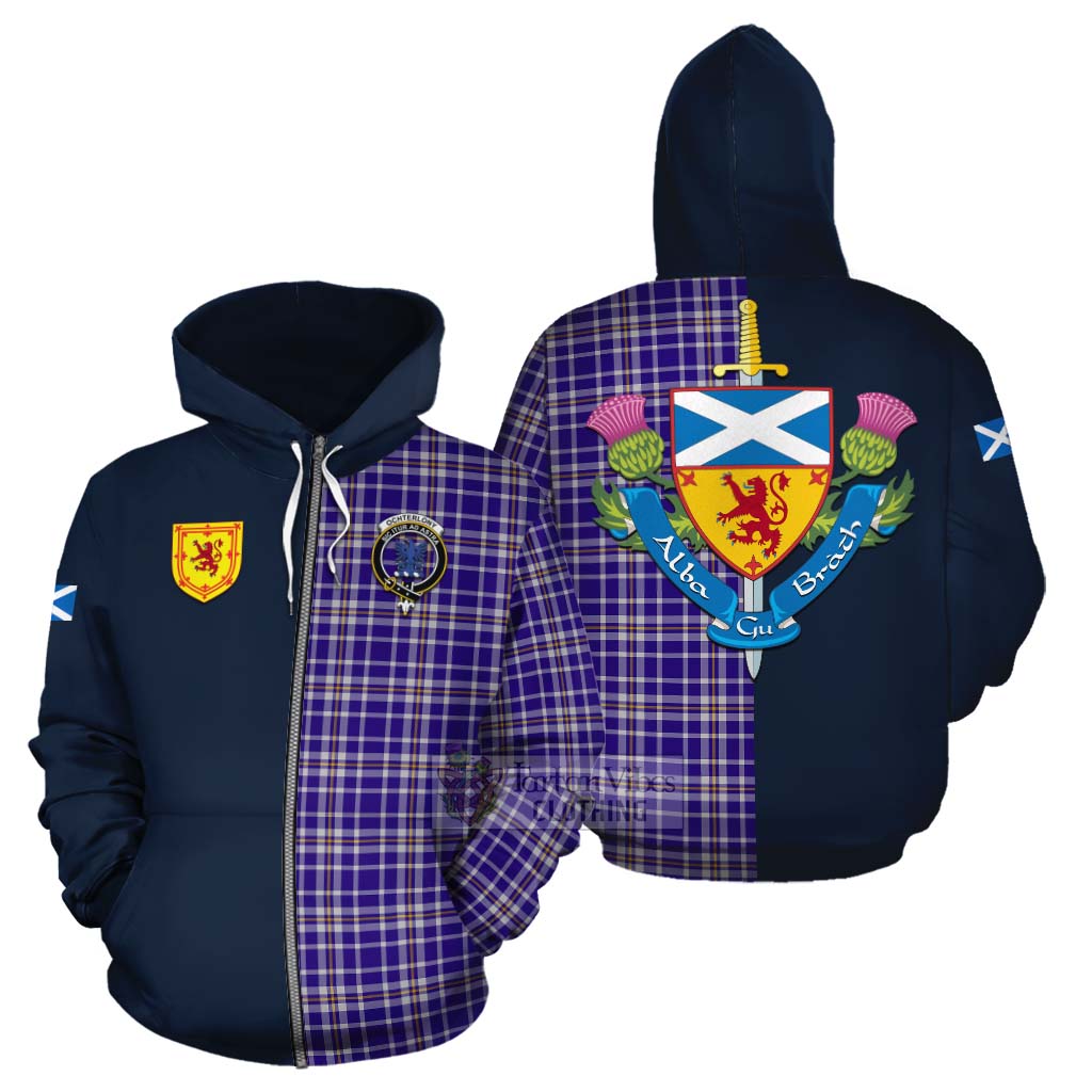 Tartan Vibes Clothing Ochterlony Tartan Cotton Hoodie Alba with Scottish Lion Royal Arm Half Style