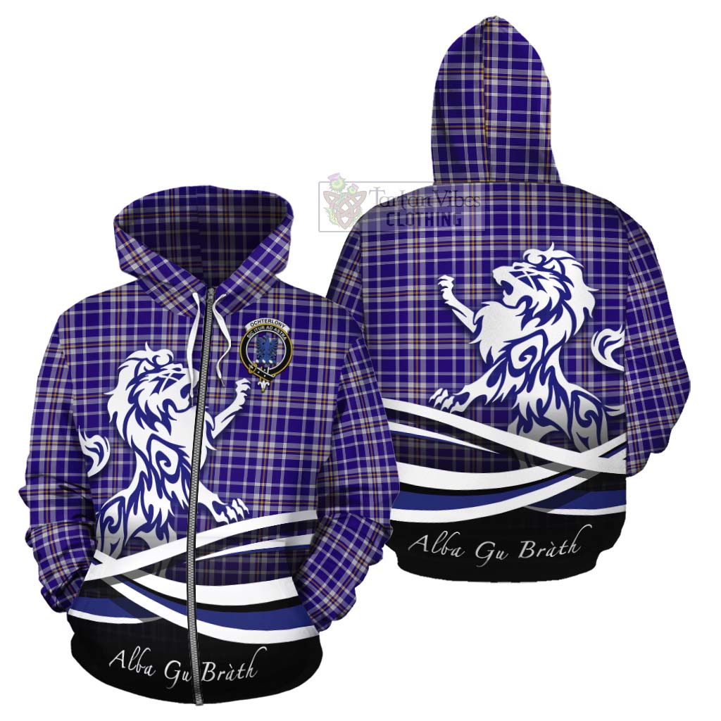 Tartan Vibes Clothing Ochterlony Tartan Cotton Hoodie with Alba Gu Brath Regal Lion Emblem