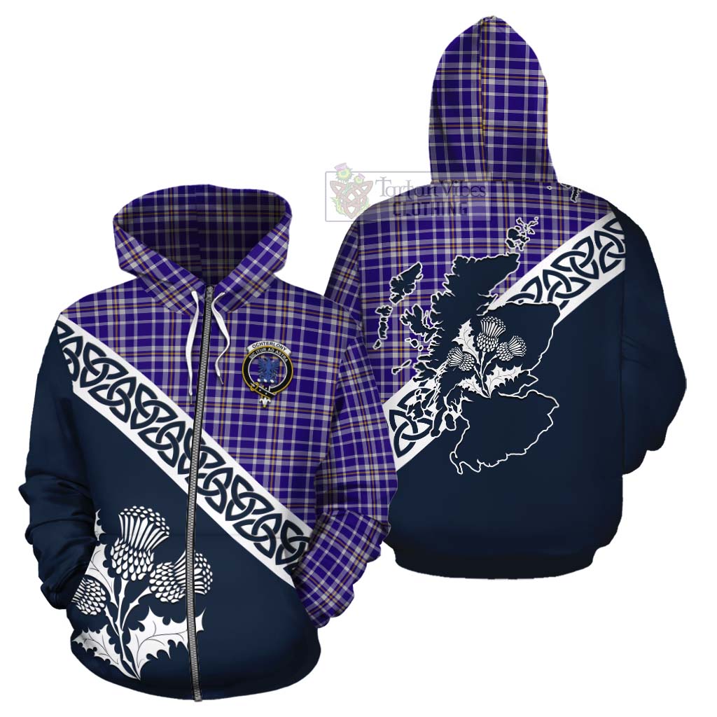 Tartan Vibes Clothing Ochterlony Tartan Cotton Hoodie Featuring Thistle and Scotland Map