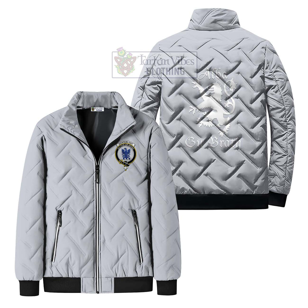 Ochterlony Family Crest Padded Cotton Jacket Lion Rampant Alba Gu Brath Style Gray Unisex - 2D-tartanvibesclothing