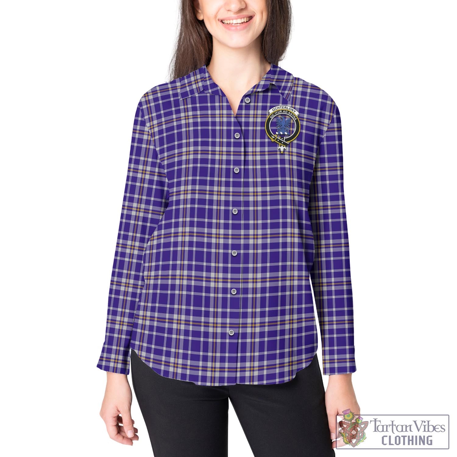 Tartan Vibes Clothing Ochterlony Tartan Womens Casual Shirt with Family Crest