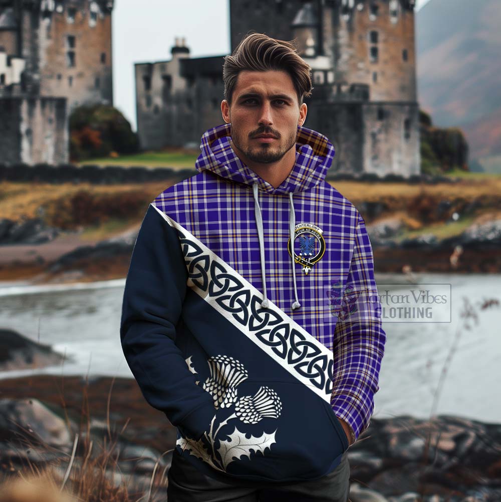 Tartan Vibes Clothing Ochterlony Tartan Cotton Hoodie Featuring Thistle and Scotland Map