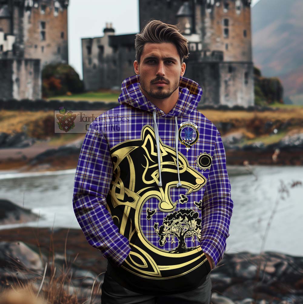 Tartan Vibes Clothing Ochterlony Tartan Cotton Hoodie with Family Crest Celtic Wolf Style