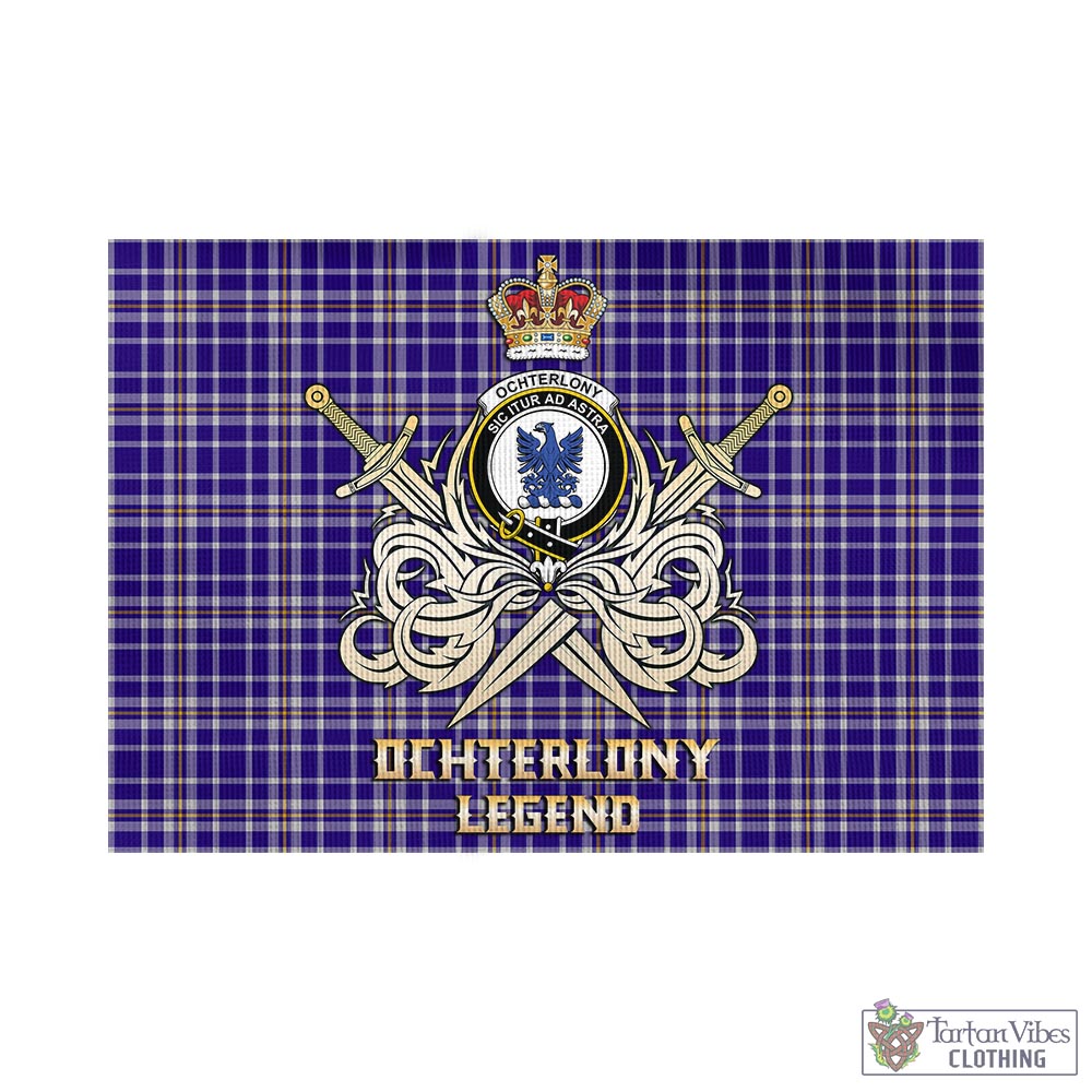 Tartan Vibes Clothing Ochterlony Tartan Flag with Clan Crest and the Golden Sword of Courageous Legacy