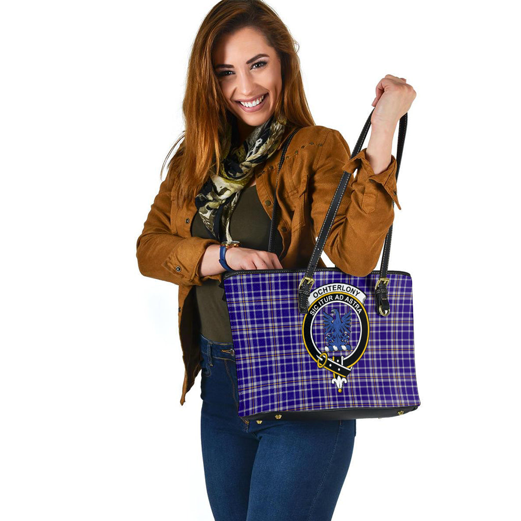 Ochterlony Tartan Leather Tote Bag with Family Crest - Tartan Vibes Clothing