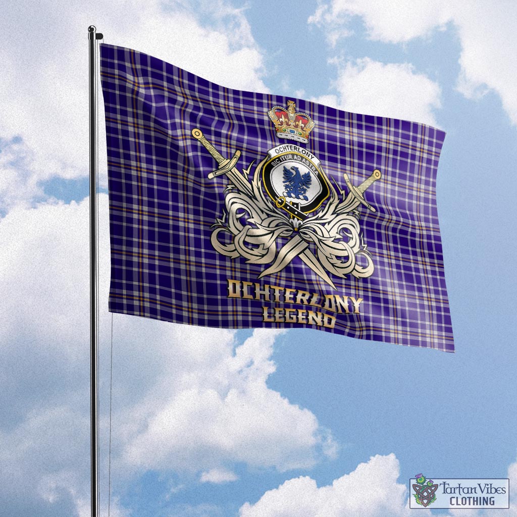 Tartan Vibes Clothing Ochterlony Tartan Flag with Clan Crest and the Golden Sword of Courageous Legacy