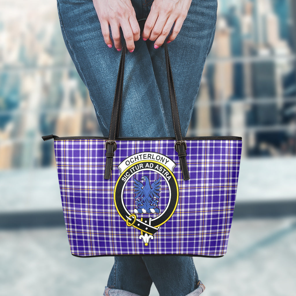 Ochterlony Tartan Leather Tote Bag with Family Crest - Tartan Vibes Clothing