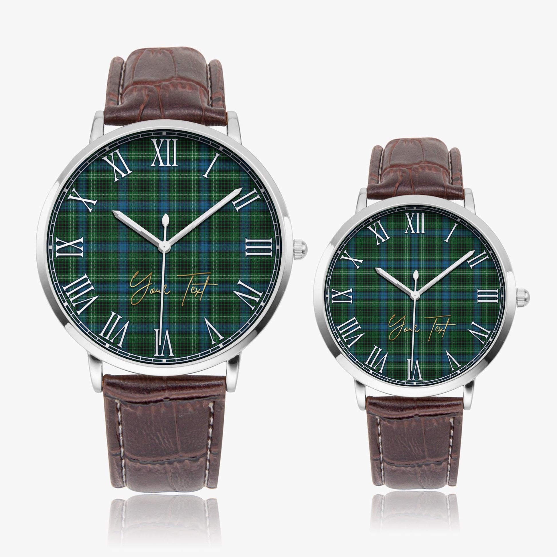 O'Connor Tartan Personalized Your Text Leather Trap Quartz Watch Ultra Thin Silver Case With Brown Leather Strap - Tartanvibesclothing