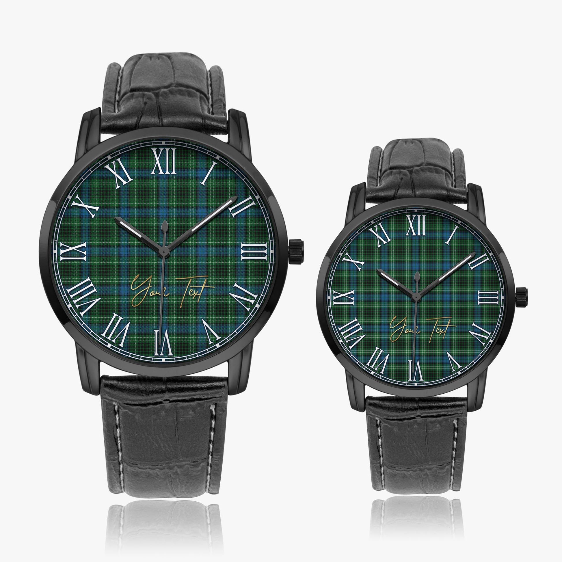 O'Connor Tartan Personalized Your Text Leather Trap Quartz Watch Wide Type Black Case With Black Leather Strap - Tartanvibesclothing