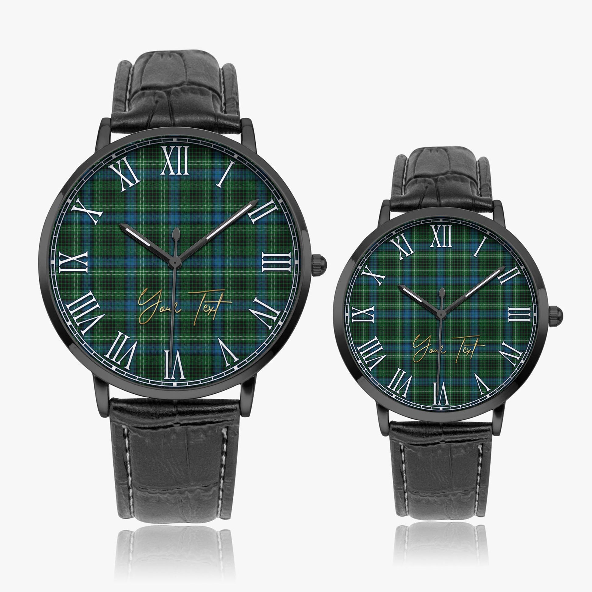 O'Connor Tartan Personalized Your Text Leather Trap Quartz Watch Ultra Thin Black Case With Black Leather Strap - Tartanvibesclothing