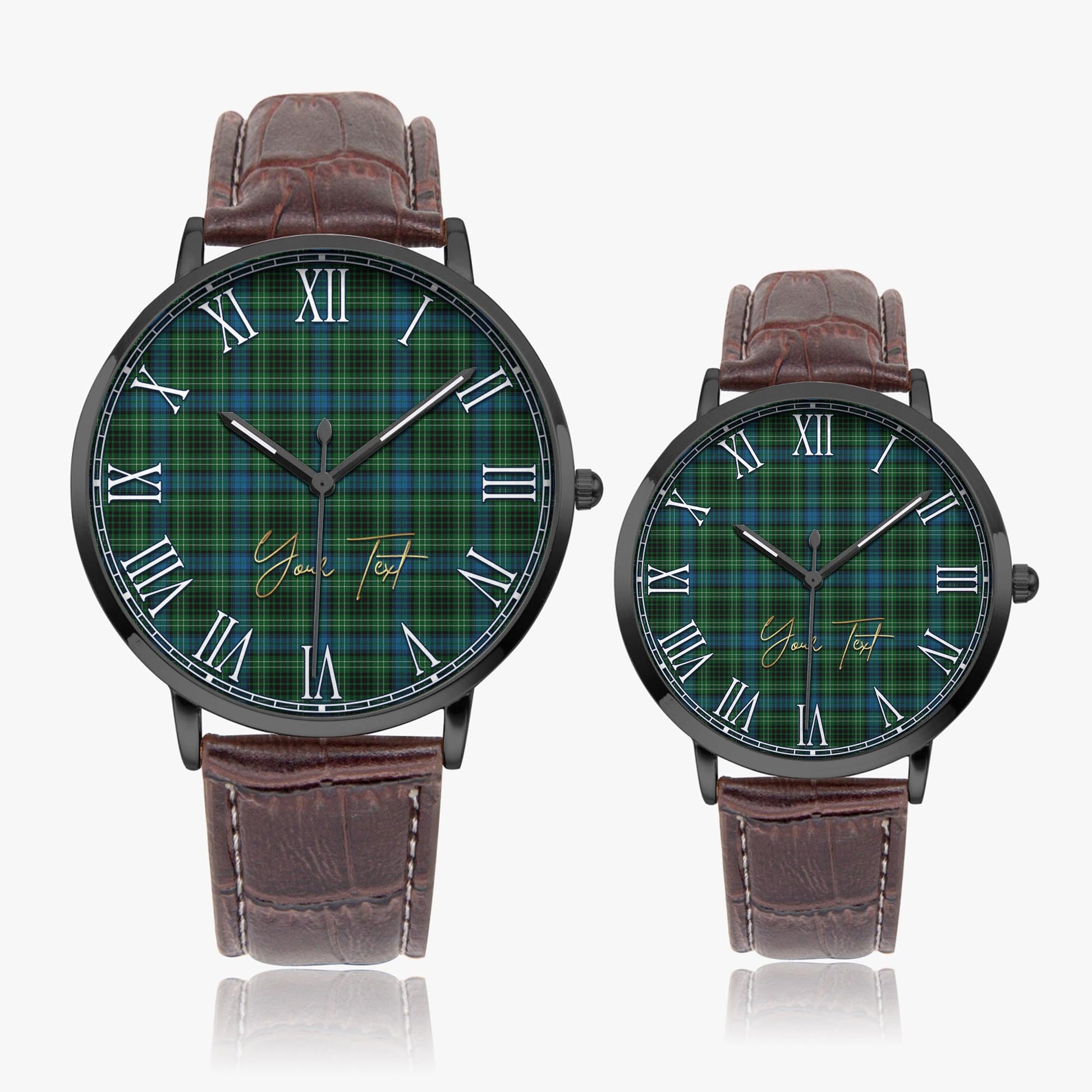 O'Connor Tartan Personalized Your Text Leather Trap Quartz Watch Ultra Thin Black Case With Brown Leather Strap - Tartanvibesclothing