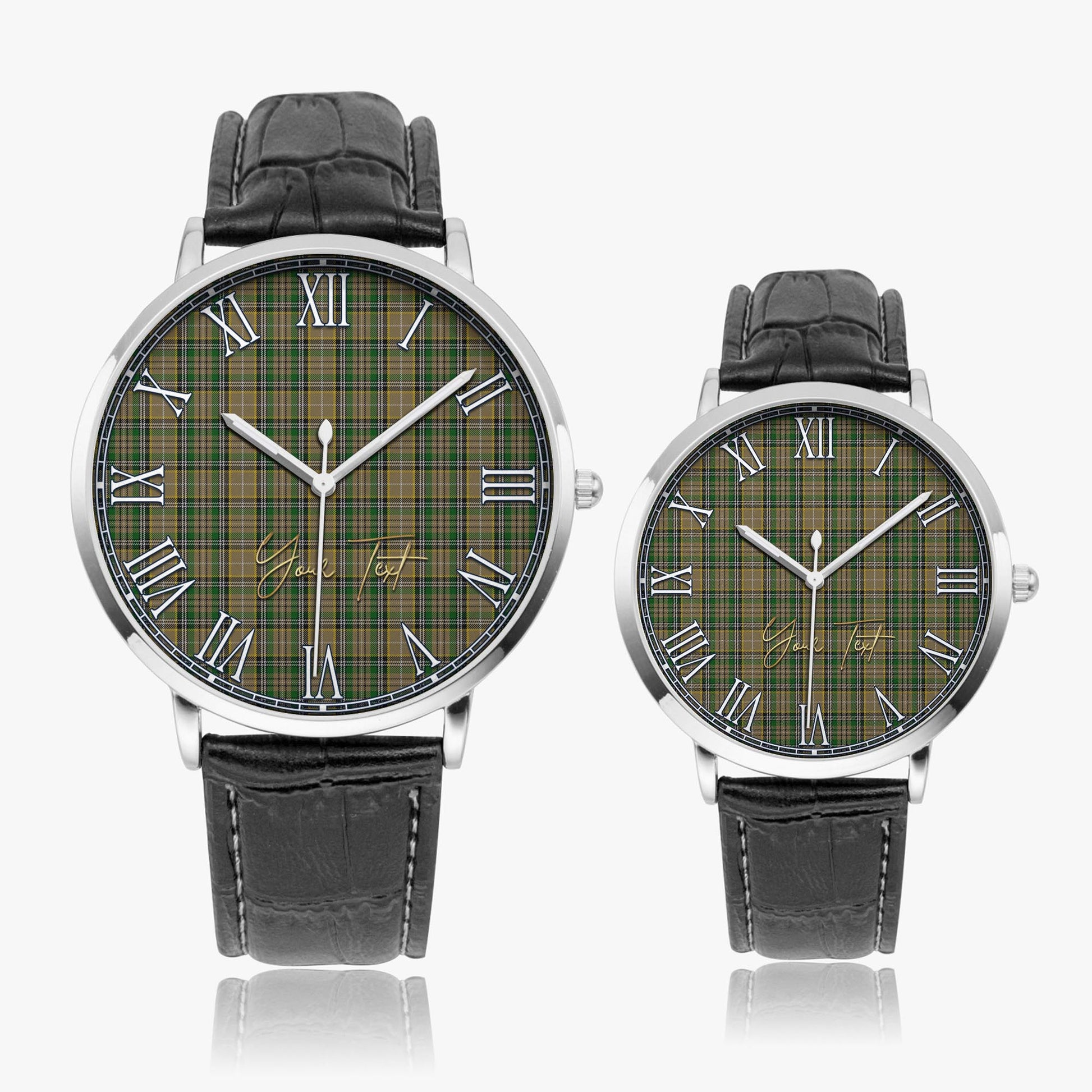 O'Farrell Tartan Personalized Your Text Leather Trap Quartz Watch Ultra Thin Silver Case With Black Leather Strap - Tartanvibesclothing