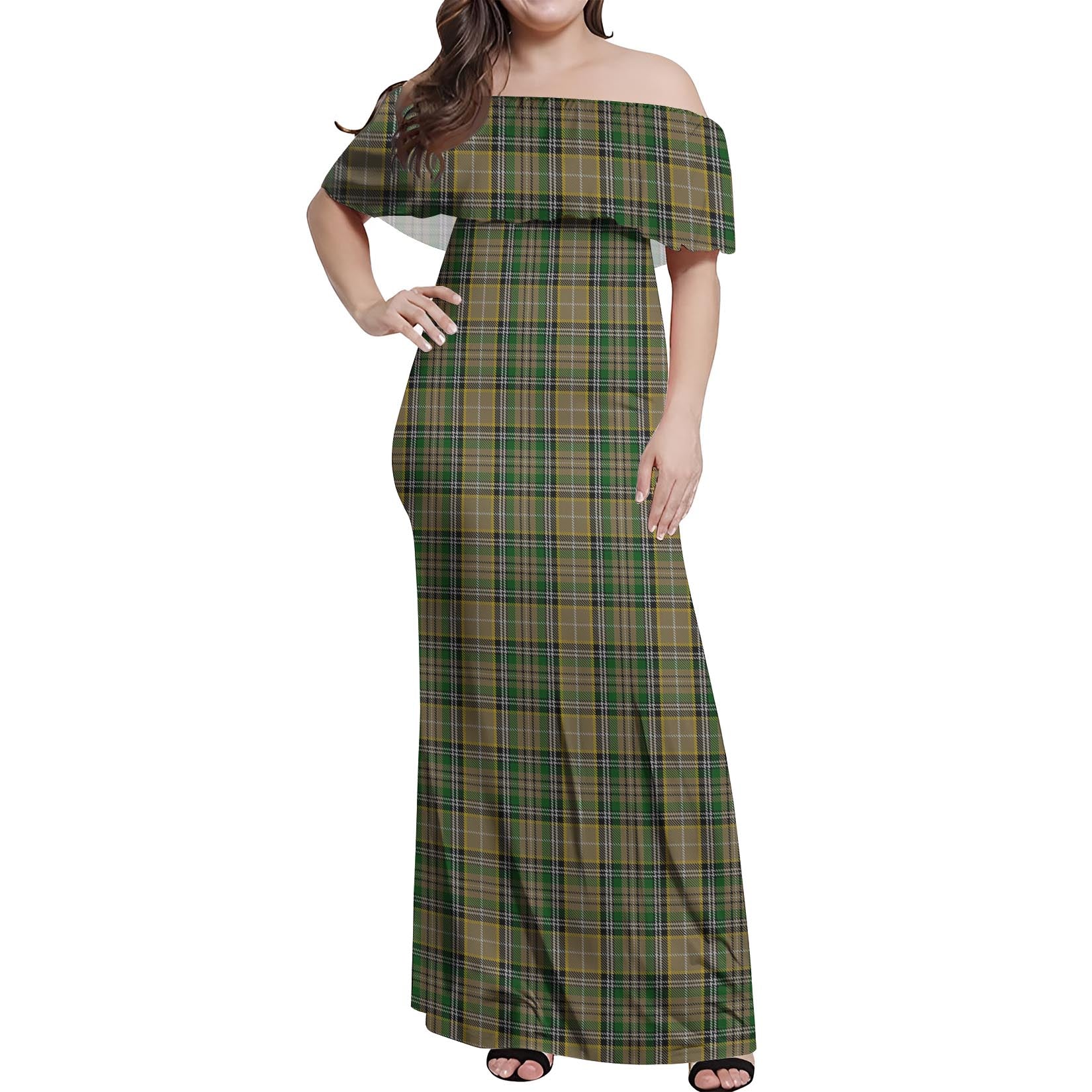 O'Farrell Tartan Off Shoulder Long Dress Women's Dress - Tartanvibesclothing