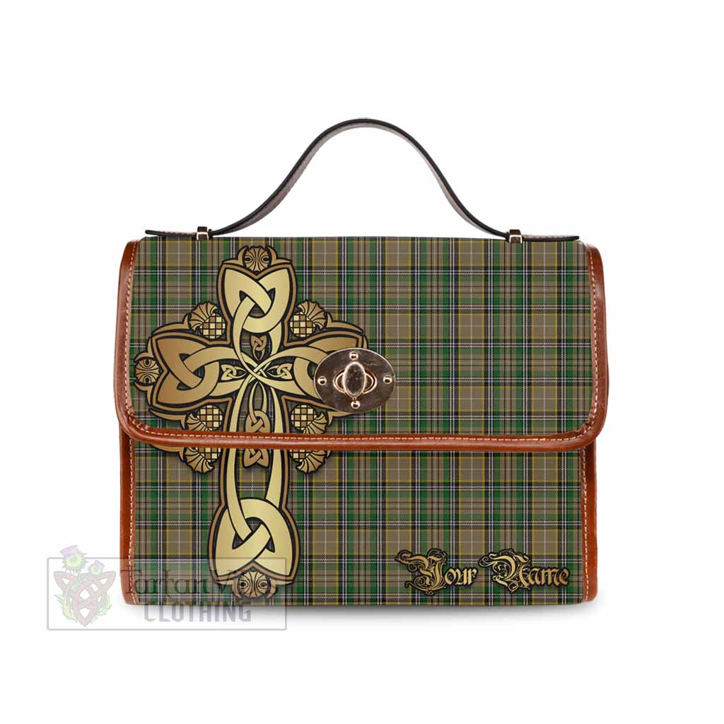 Tartan Vibes Clothing O'Farrell Tartan Waterproof Canvas Bag Golden Thistle Celtic Cross Style