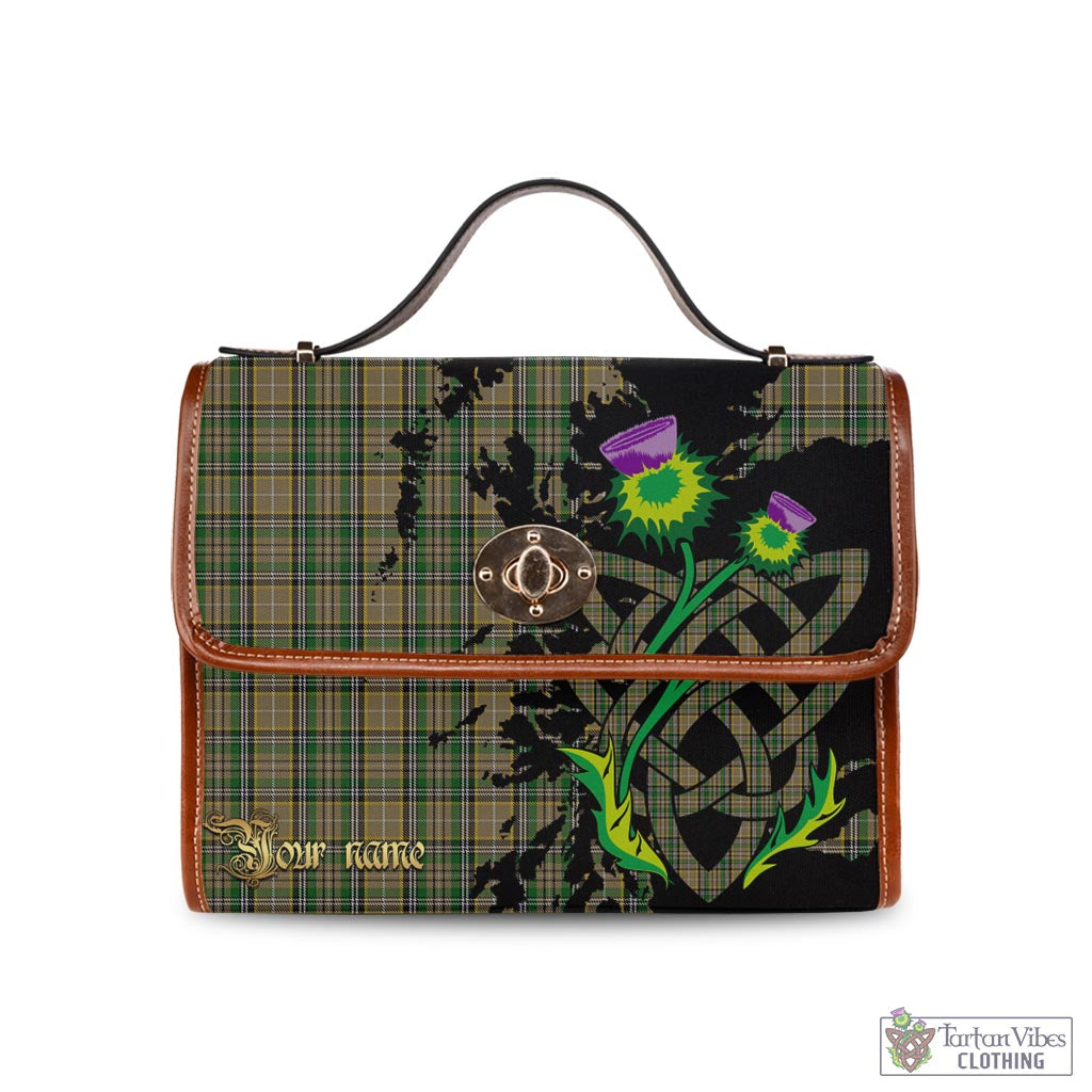 Tartan Vibes Clothing O'Farrell Tartan Waterproof Canvas Bag with Scotland Map and Thistle Celtic Accents