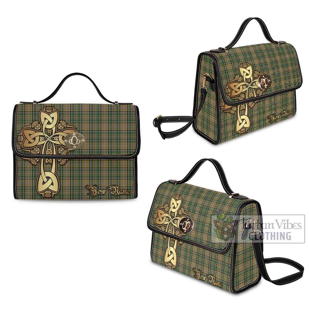 Tartan Vibes Clothing O'Farrell Tartan Waterproof Canvas Bag Golden Thistle Celtic Cross Style