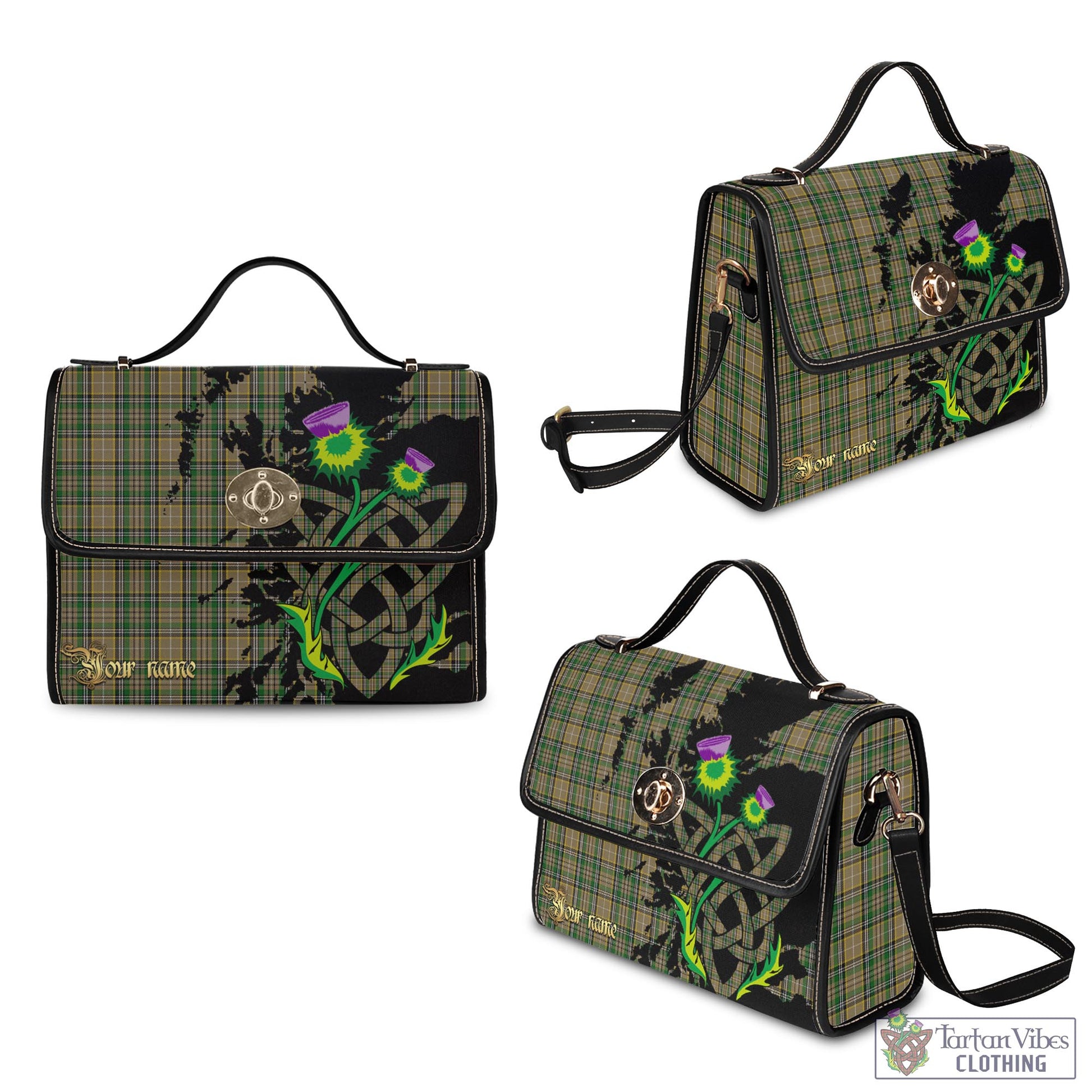 Tartan Vibes Clothing O'Farrell Tartan Waterproof Canvas Bag with Scotland Map and Thistle Celtic Accents