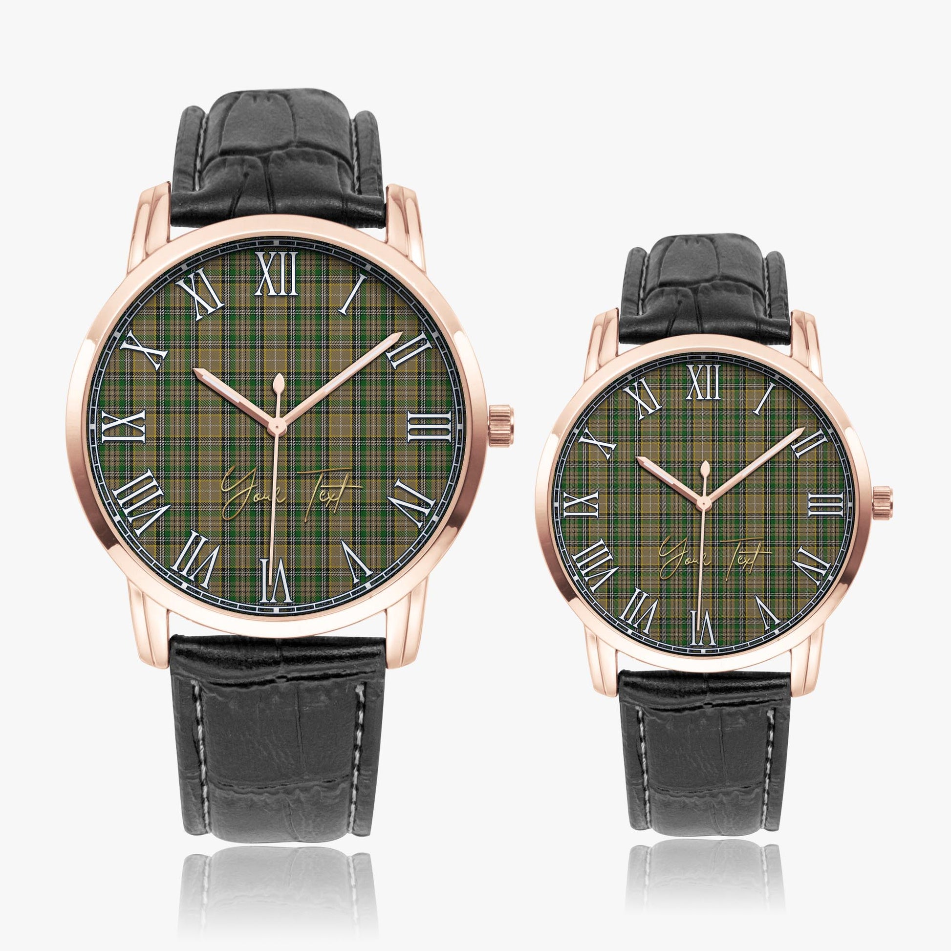 O'Farrell Tartan Personalized Your Text Leather Trap Quartz Watch Wide Type Rose Gold Case With Black Leather Strap - Tartanvibesclothing