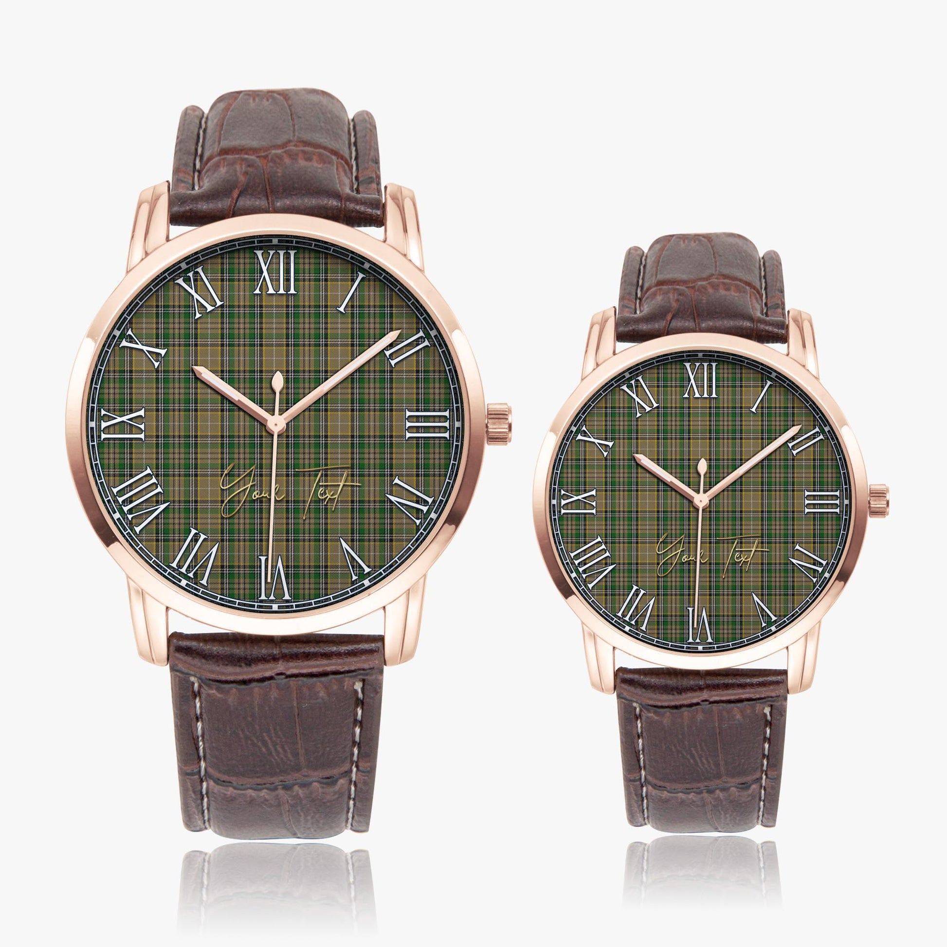 O'Farrell Tartan Personalized Your Text Leather Trap Quartz Watch Wide Type Rose Gold Case With Brown Leather Strap - Tartanvibesclothing