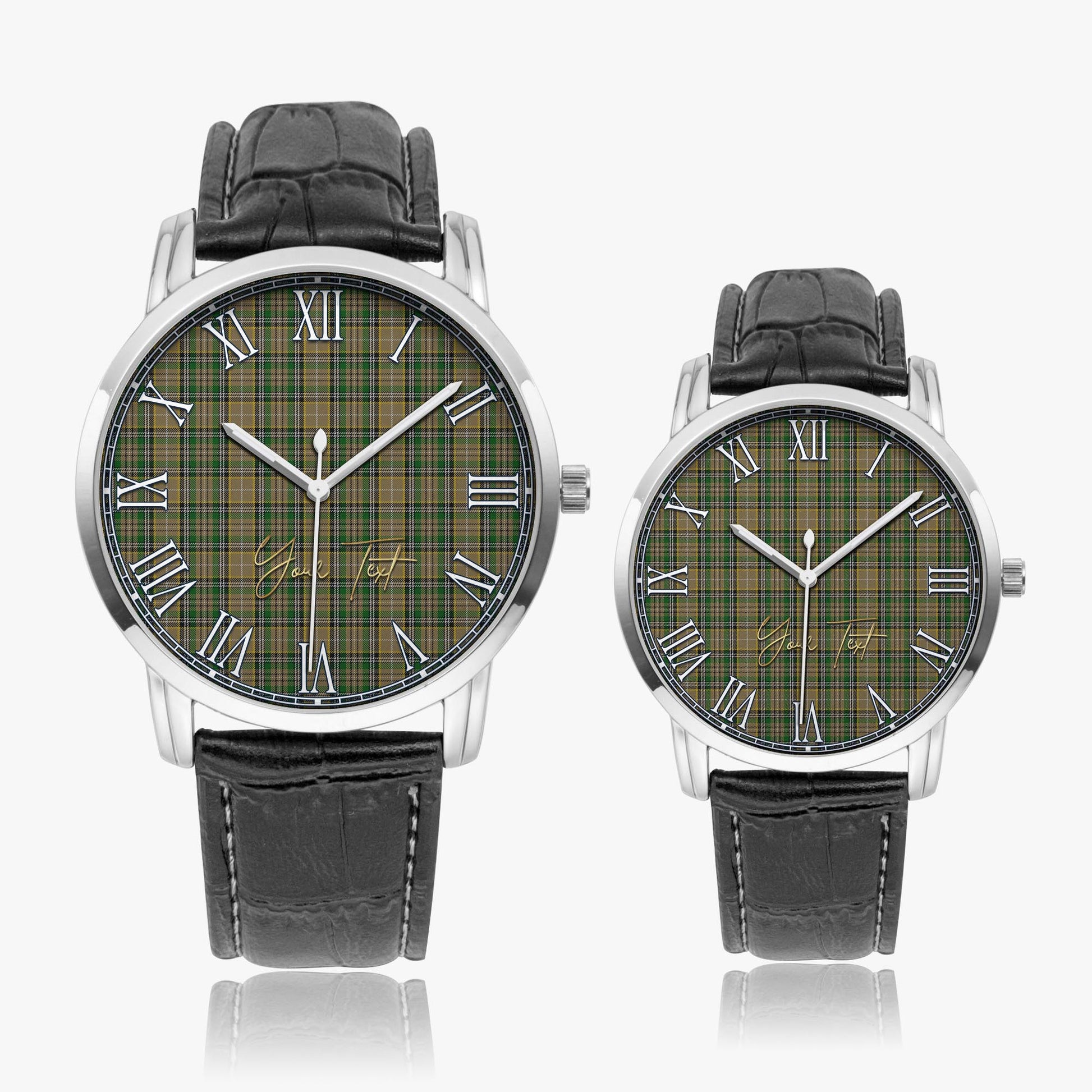 O'Farrell Tartan Personalized Your Text Leather Trap Quartz Watch Wide Type Silver Case With Black Leather Strap - Tartanvibesclothing