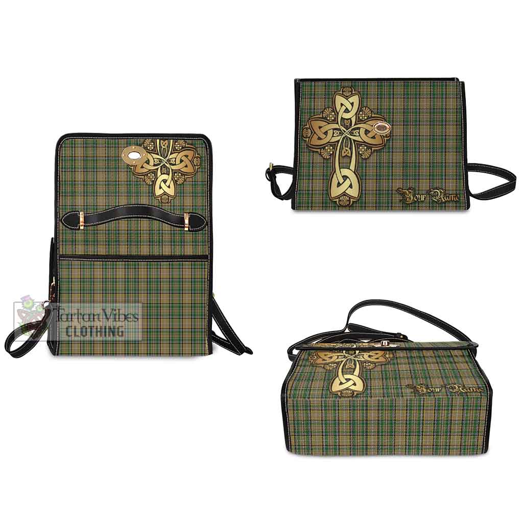 Tartan Vibes Clothing O'Farrell Tartan Waterproof Canvas Bag Golden Thistle Celtic Cross Style