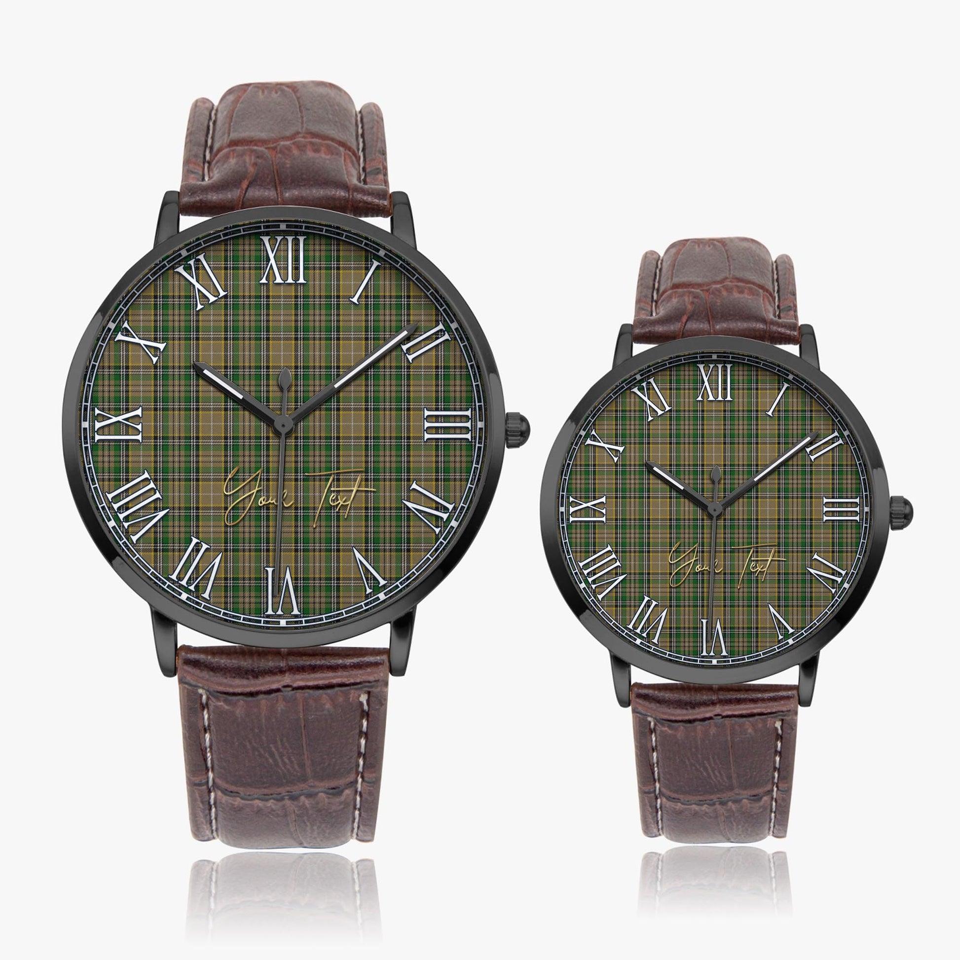 O'Farrell Tartan Personalized Your Text Leather Trap Quartz Watch Ultra Thin Black Case With Brown Leather Strap - Tartanvibesclothing