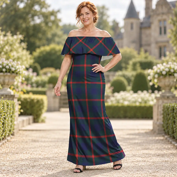 off-shoulder-tartan-dress-in-scottish-garden