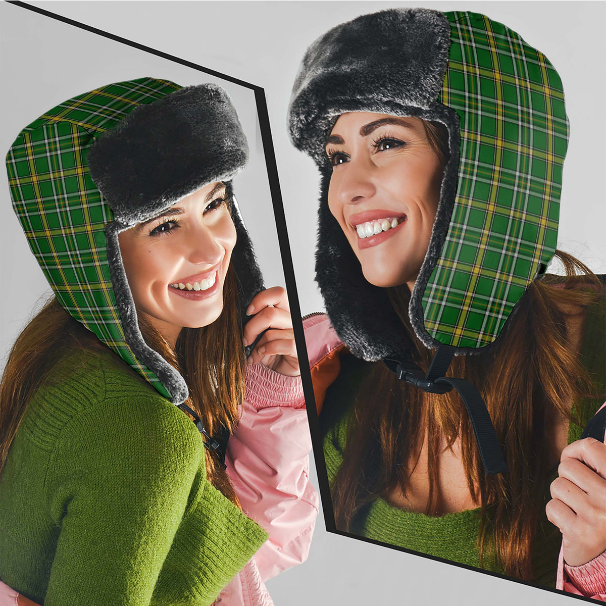 Offaly County Ireland Tartan Winter Trapper Hat Winter Trapper Hat Universal Fit Circumference 22.8in (58cm) - Tartan Vibes Clothing