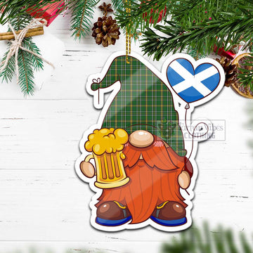 Offaly County Ireland Tartan Gnome Holding Beer Glass Christmas Ornament with Personalized National Flag