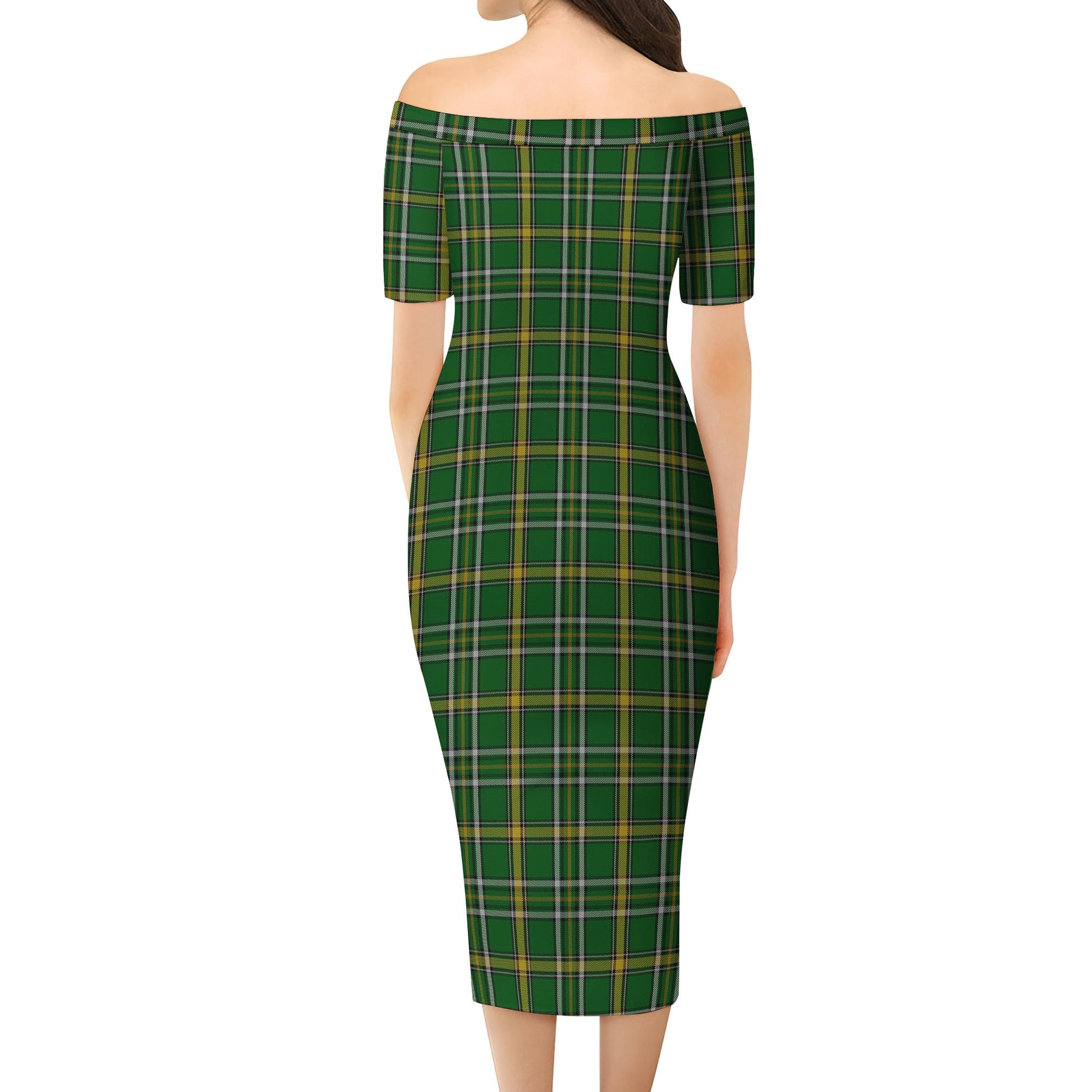 Offaly County Ireland Tartan Off Shoulder Lady Dress - Tartanvibesclothing