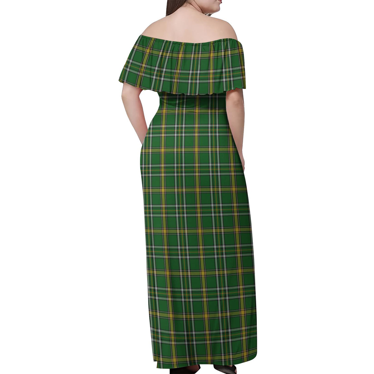 Offaly County Ireland Tartan Off Shoulder Long Dress - Tartan Vibes Clothing