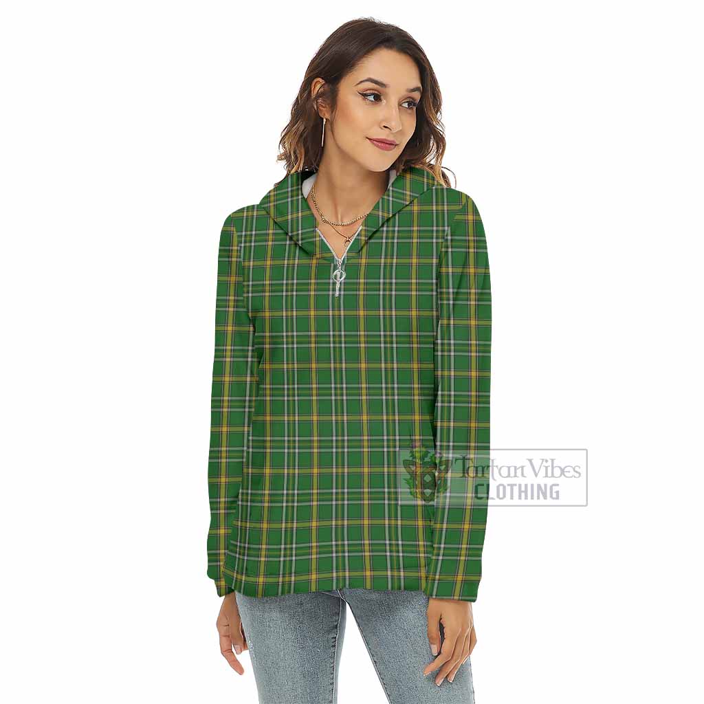 Tartan Vibes Clothing Offaly County Ireland Tartan Women's Borg  Half Zip Fleece Hoodie