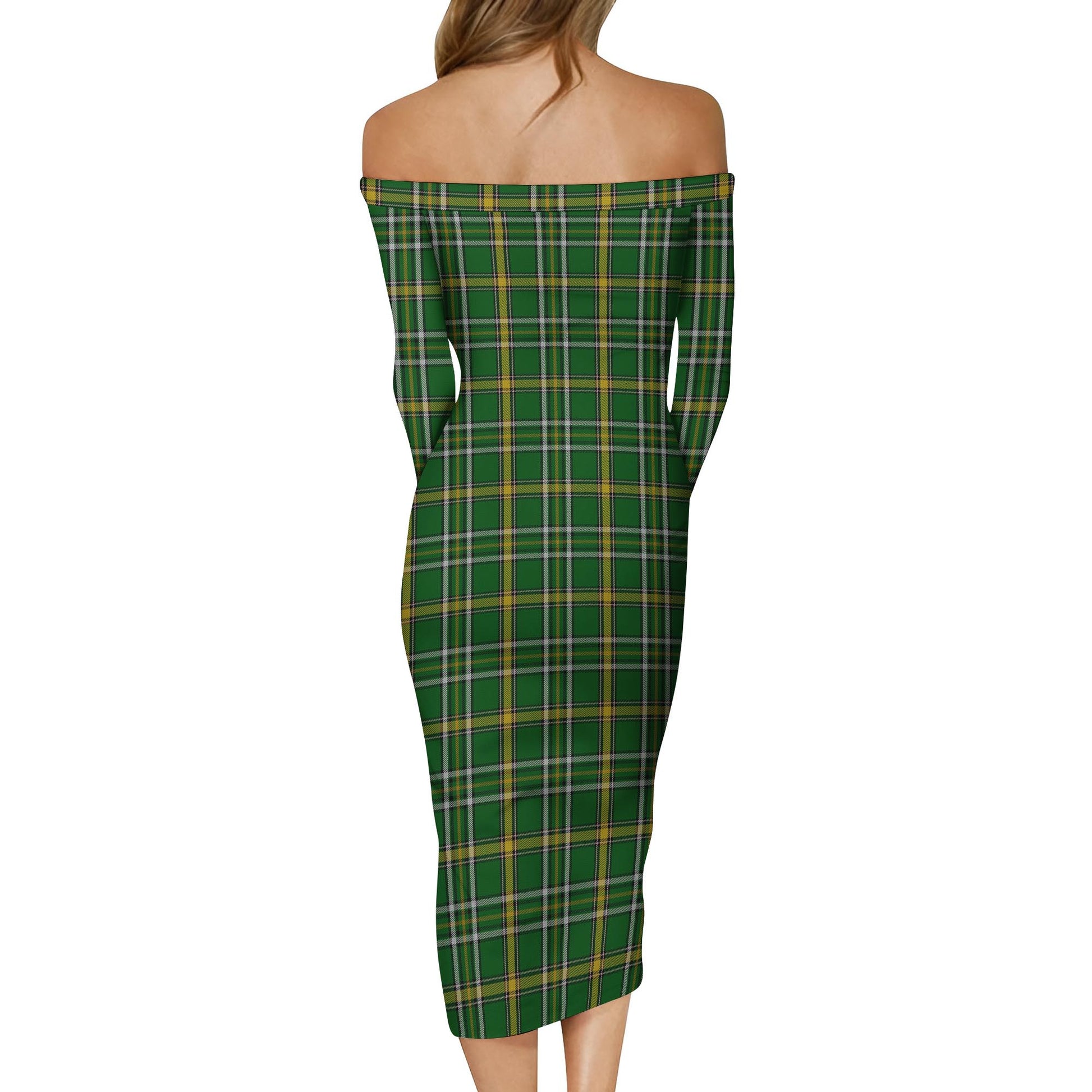 Offaly County Ireland Tartan Off Shoulder Lady Dress - Tartanvibesclothing