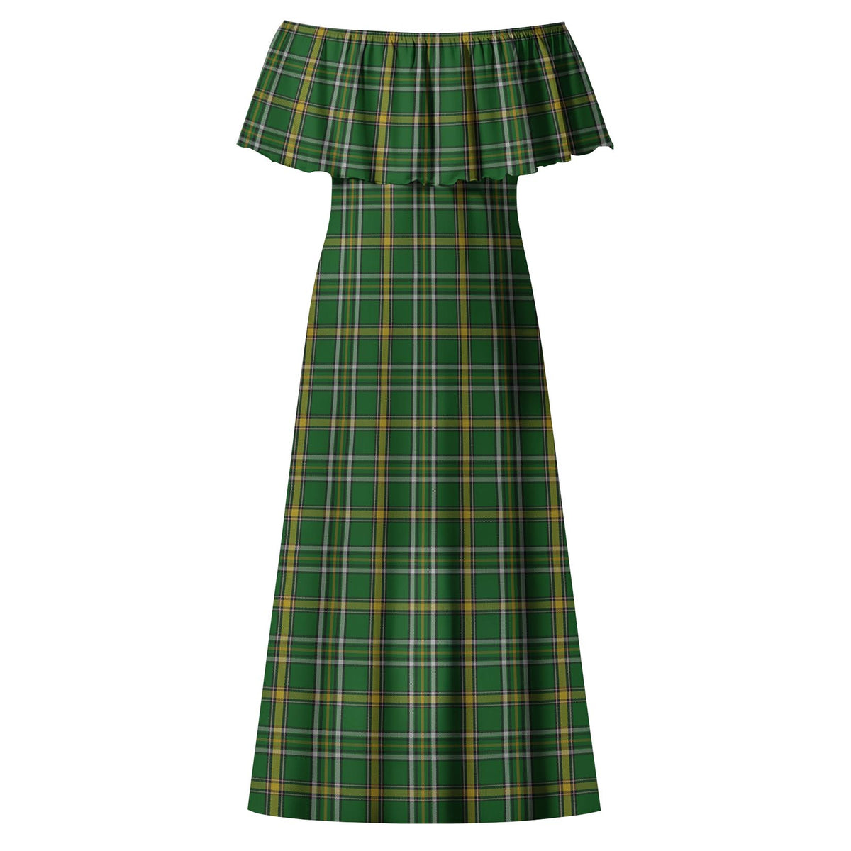 Offaly County Ireland Tartan Off Shoulder Long Dress - Tartan Vibes Clothing