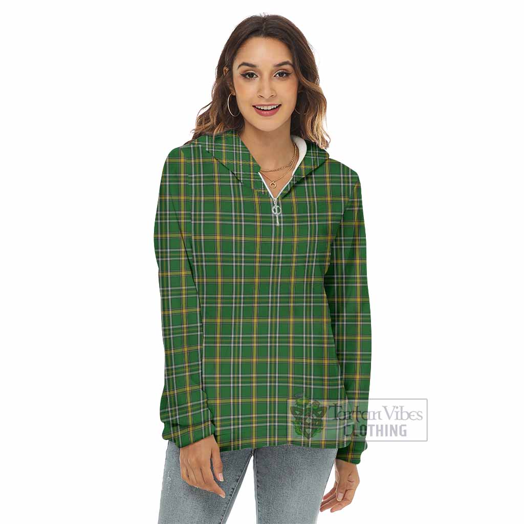 Tartan Vibes Clothing Offaly County Ireland Tartan Women's Borg  Half Zip Fleece Hoodie