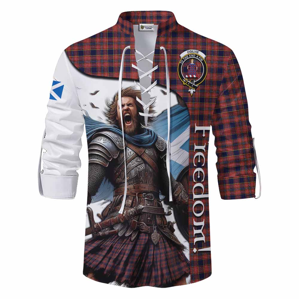 Tartan Vibes Clothing Ogilvie (Ogilvy) Crest Tartan Ghillie Kilt Shirt Inspired by the Freedom of Scottish Warrior