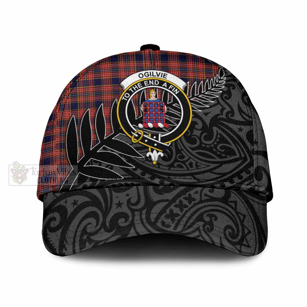 Tartan Vibes Clothing Ogilvie (Ogilvy) Tartan Classic Cap with New Zealand Silver Fern Half Style