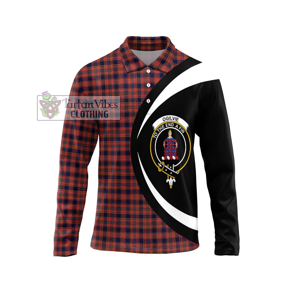 Ogilvie (Ogilvy) Tartan Long Sleeve Polo Shirt with Family Crest Circle Style Unisex - Tartan Vibes Clothing