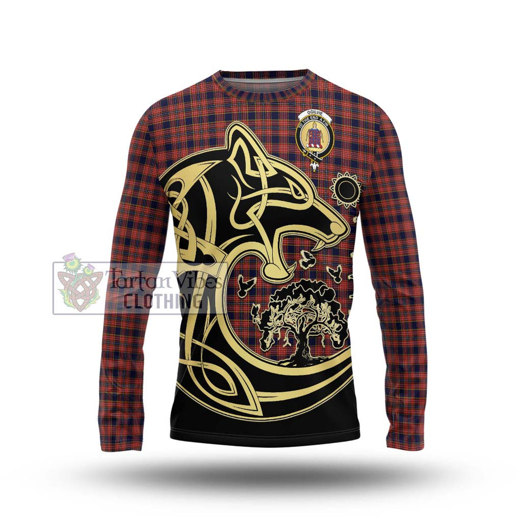 Ogilvie (Ogilvy) Tartan Long Sleeve T-Shirt with Family Crest Celtic Wolf Style Unisex - Tartan Vibes Clothing