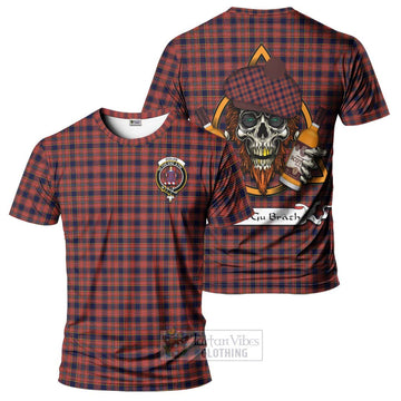 Ogilvie (Ogilvy) Tartan T-Shirt with Family Crest and Bearded Skull Holding Bottles of Whiskey