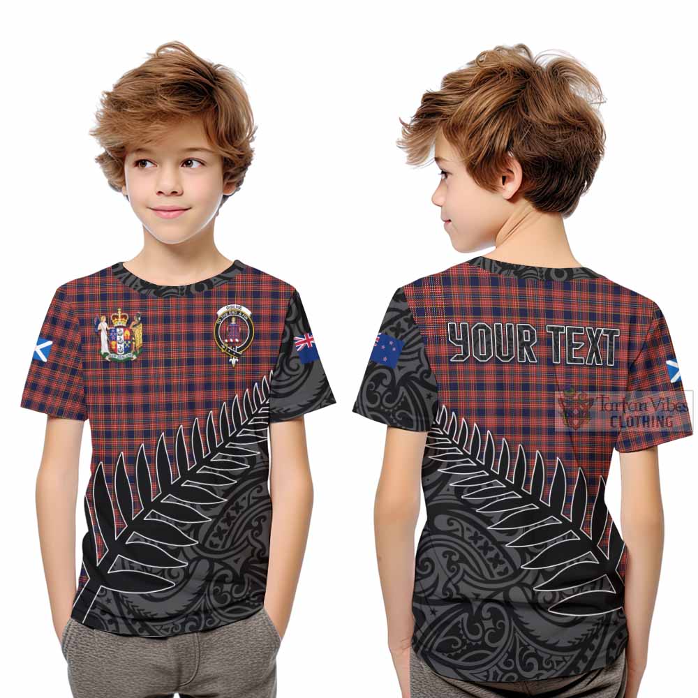 Tartan Vibes Clothing Ogilvie (Ogilvy) Crest Tartan Kid T-Shirt with New Zealand Silver Fern Half Style