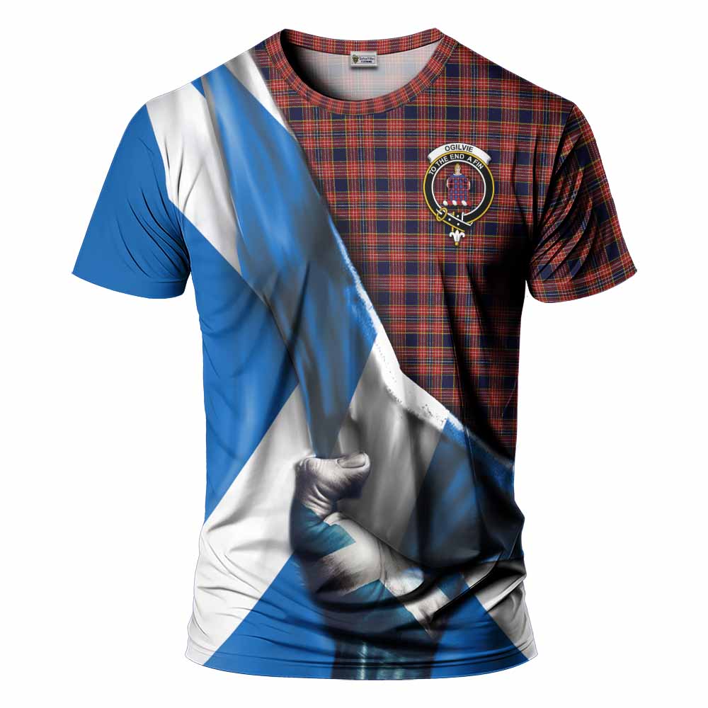 Tartan Vibes Clothing Ogilvie (Ogilvy) Tartan T-Shirt with Family Crest Scotland Patriotic Style